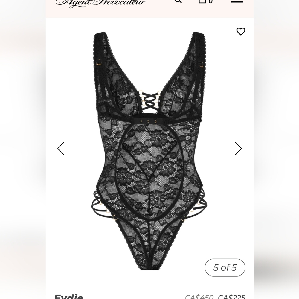 Agent Provocateur Black Floral Lace Plunge Bodysuit with Strappy Detail
